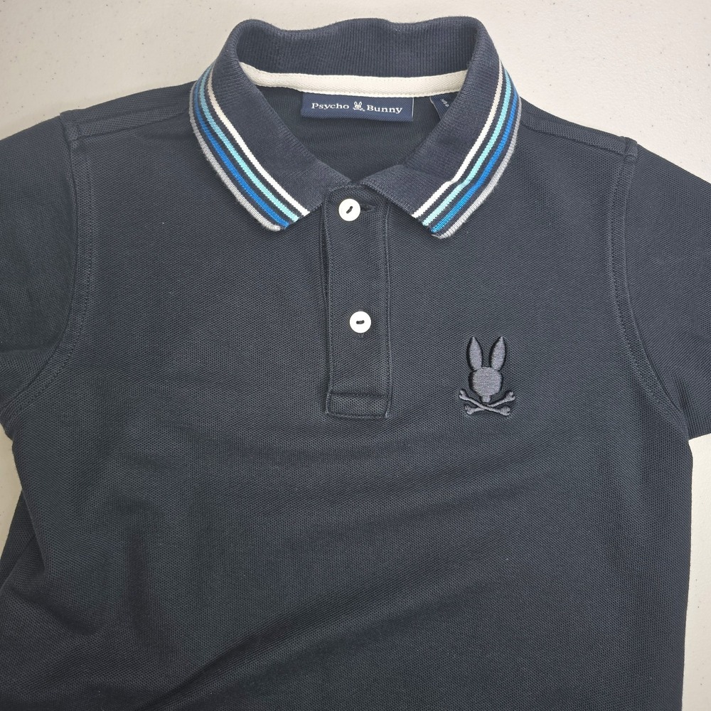 PSYCHO BUNNY Kids Size 7/8 Navy Blue Polo Short Sleeve Shirt -1914